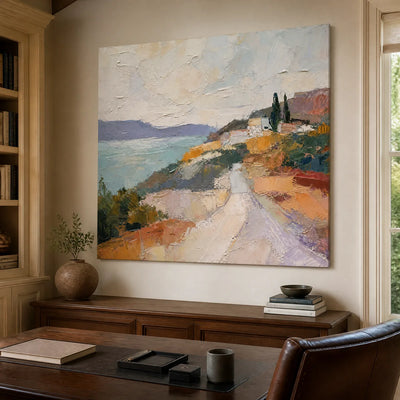 Amalfi Light: Coastal Landscape Wall Art - office stretched canvas