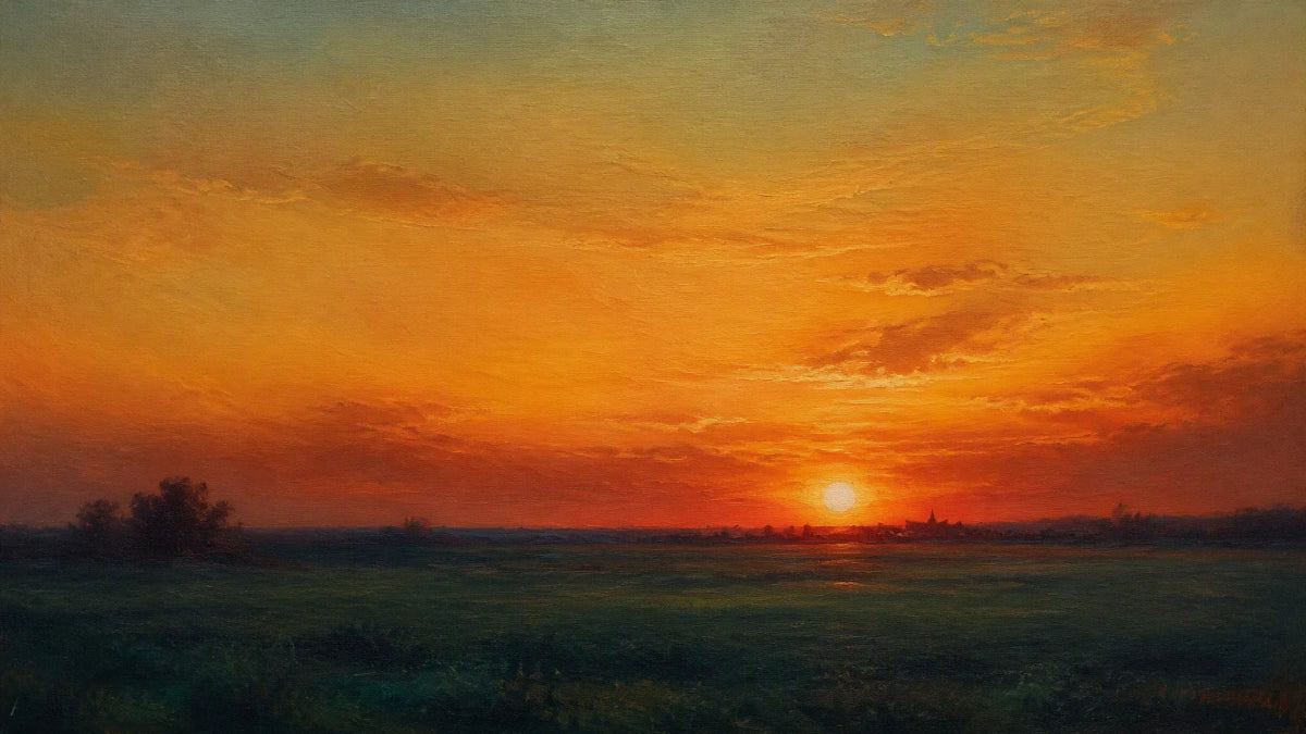 Golden orange sunset over a quiet countryside