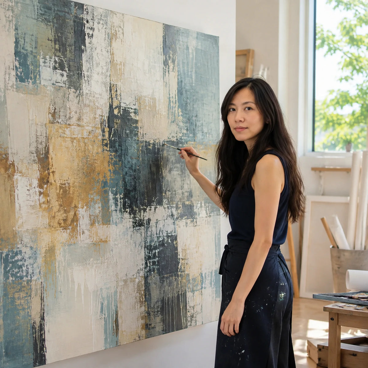 Nadia Tan completing the final review of a commissioned painting