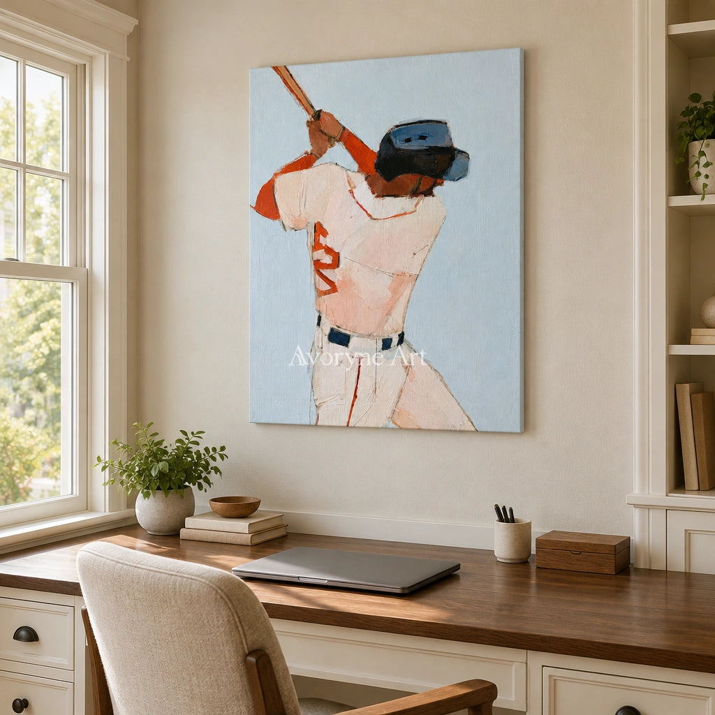 Ivory Amber Reverie: Baseball Figure Art — office frameless