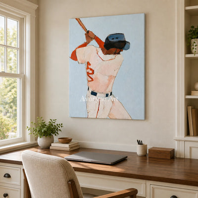 Ivory Amber Reverie: Baseball Figure Art — office frameless