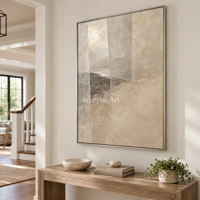 Veiled Distance: Beige Abstract Landscape Wall Art — entry silver