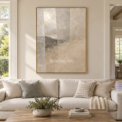 Veiled Distance: Beige Abstract Landscape Wall Art — living gold