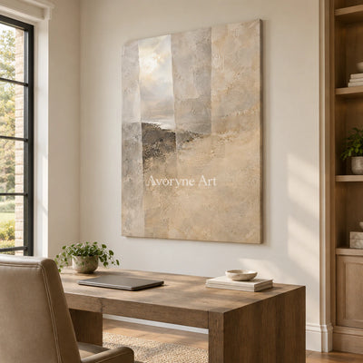 Veiled Distance: Beige Abstract Landscape Wall Art — office frameless