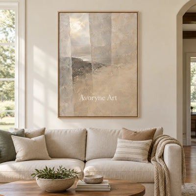 Veiled Distance: Beige Abstract Landscape Wall Art — villa wood