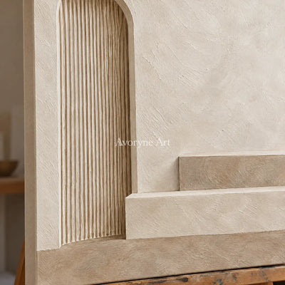 Arched Stillness: Beige Architectural Relief Wall Art — detail easel