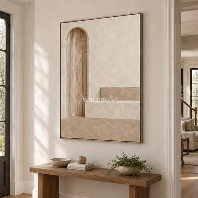 Arched Stillness: Beige Architectural Relief Wall Art — entry silver