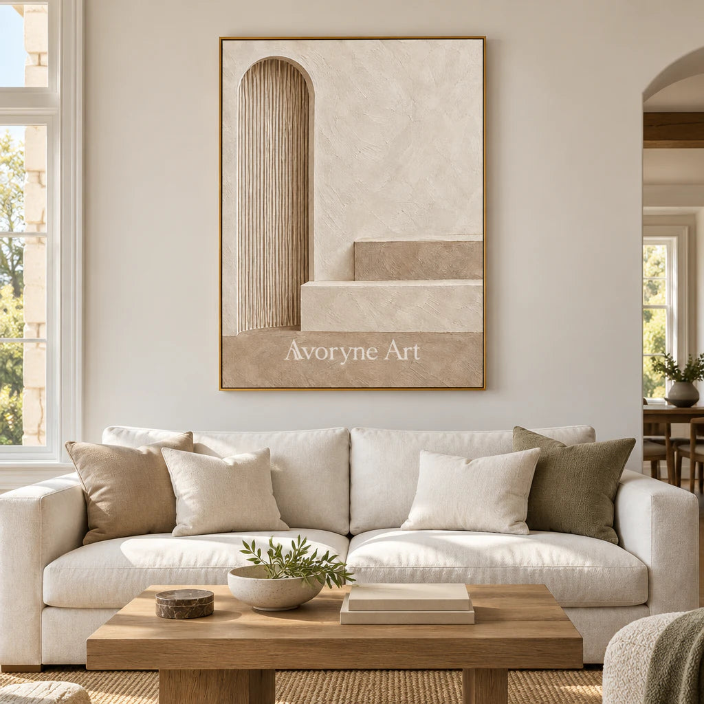 Arched Stillness: Beige Architectural Relief Wall Art — living gold
