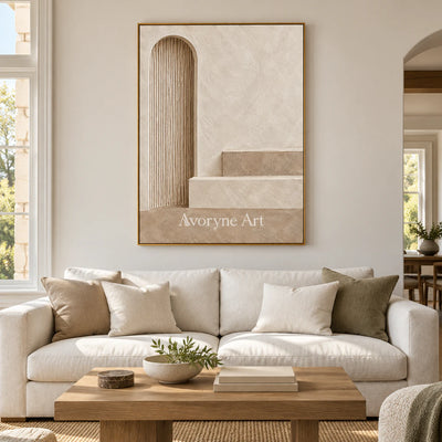 Arched Stillness: Beige Architectural Relief Wall Art — living gold