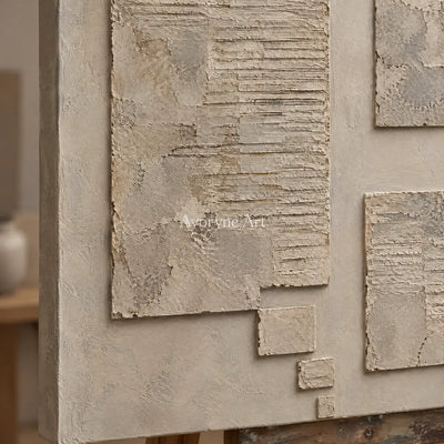 Suspended Terrain: Beige Block Abstract Wall Art — detail easel