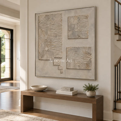 Suspended Terrain: Beige Block Abstract Wall Art — entry silver