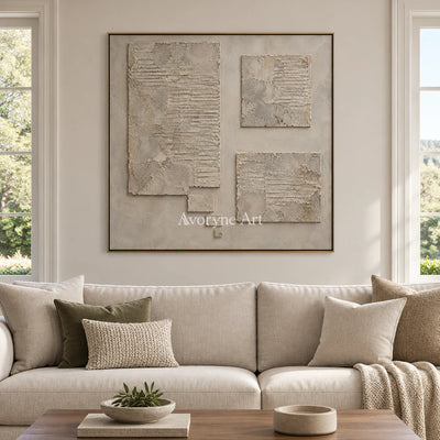 Suspended Terrain: Beige Block Abstract Wall Art — living gold