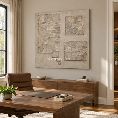 Suspended Terrain: Beige Block Abstract Wall Art — office frameless