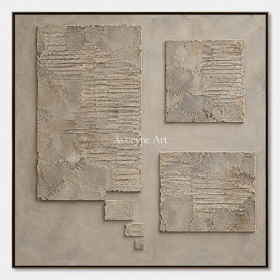 Suspended Terrain: Beige Block Abstract Wall Art — primary