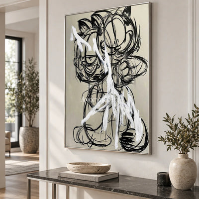Double Mischief: Beige Cartoon Cat Graffiti Wall Art — entry silver