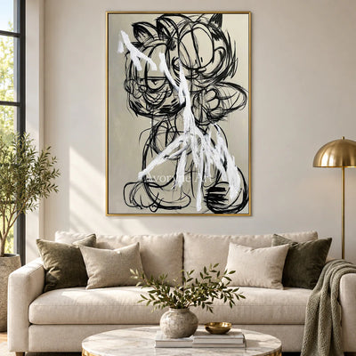 Double Mischief: Beige Cartoon Cat Graffiti Wall Art — living gold
