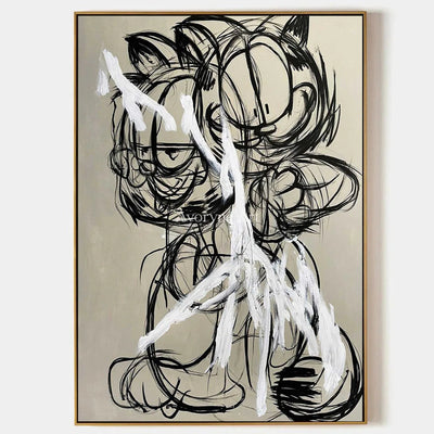 Double Mischief: Beige Cartoon Cat Graffiti Wall Art — primary