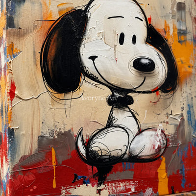 Small Companion: Beige Cartoon Dog Graffiti Wall Art — detail easel