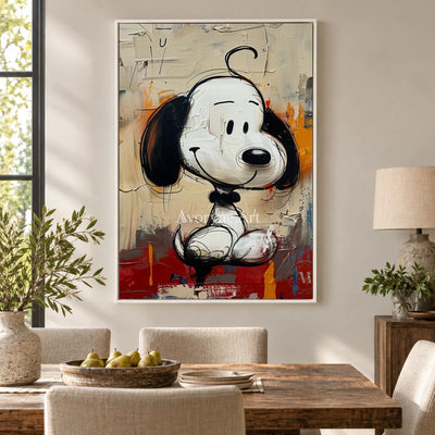 Small Companion: Beige Cartoon Dog Graffiti Wall Art — dining white