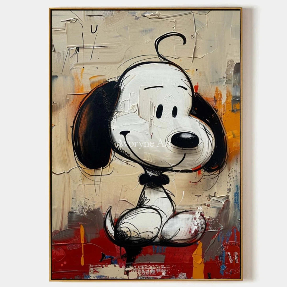 Small Companion: Beige Cartoon Dog Graffiti Wall Art — primary