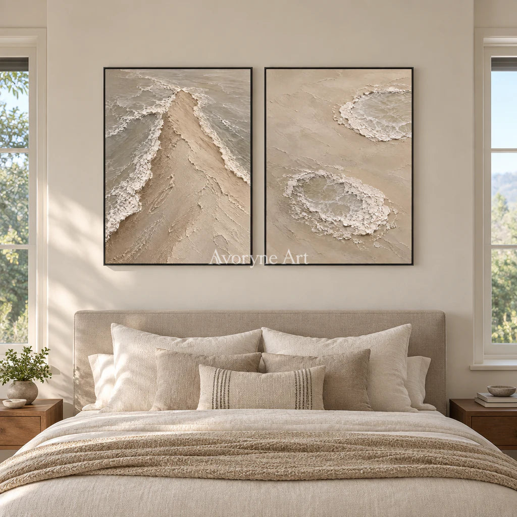 Sandwater Passage: Beige Coastal Diptych Wall Art — bedroom black