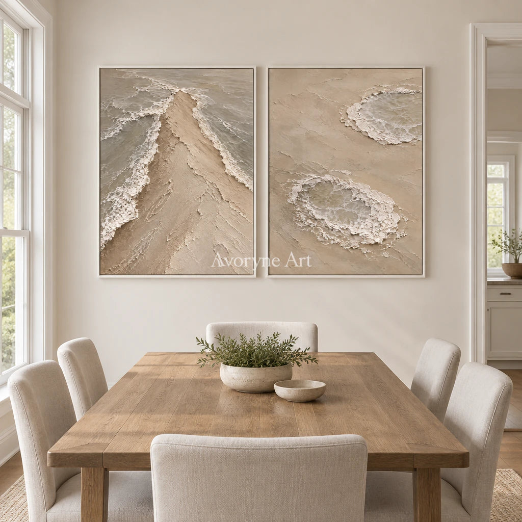 Sandwater Passage: Beige Coastal Diptych Wall Art — dining white