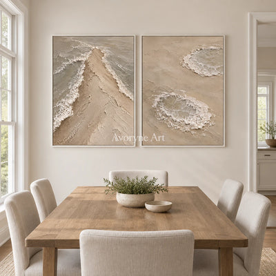 Sandwater Passage: Beige Coastal Diptych Wall Art — dining white