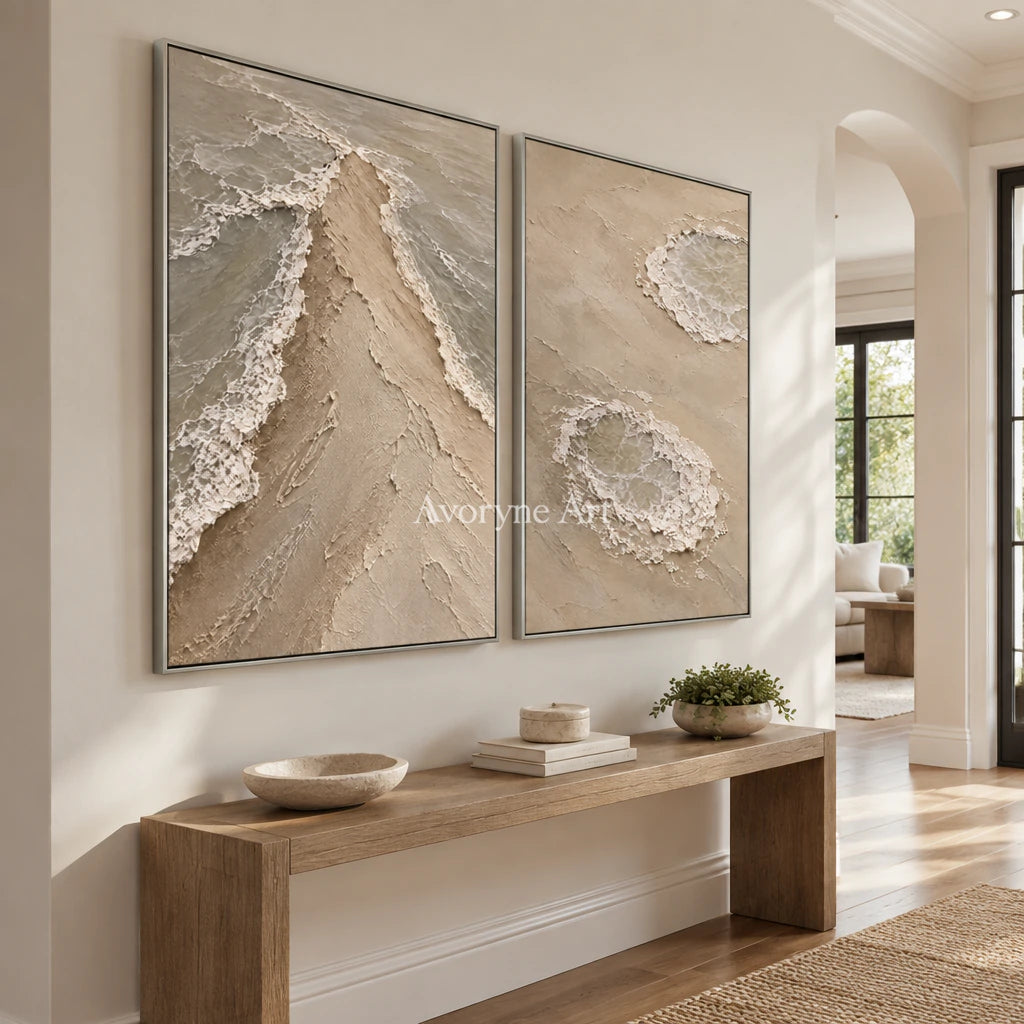 Sandwater Passage: Beige Coastal Diptych Wall Art — entry silver