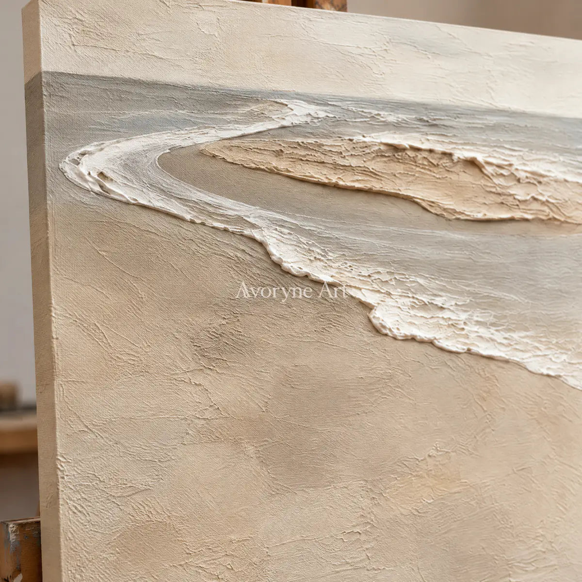 Sandbar Conversation: Beige Coastal Diptych Wall Art — detail easel