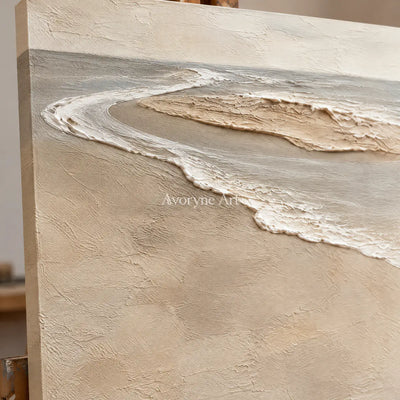 Sandbar Conversation: Beige Coastal Diptych Wall Art — detail easel