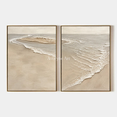Sandbar Conversation: Beige Coastal Diptych Wall Art — primary