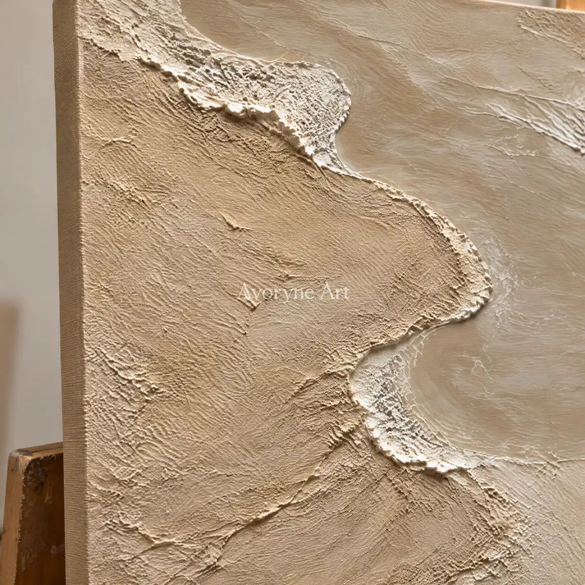 Estuary Rhythm: Beige Coastal Triptych Wall Art — detail easel