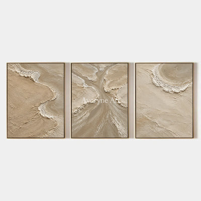 Estuary Rhythm: Beige Coastal Triptych Wall Art — primary