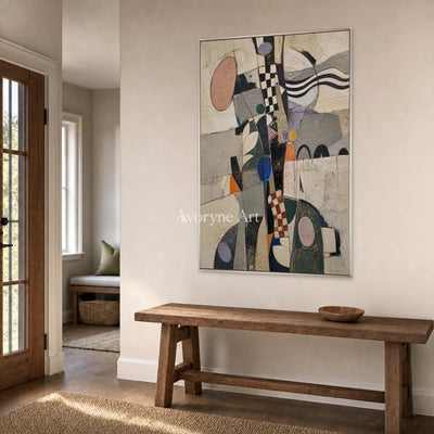 Measured Whim: Beige Cubist Geometric Abstract Wall Art — entry silver