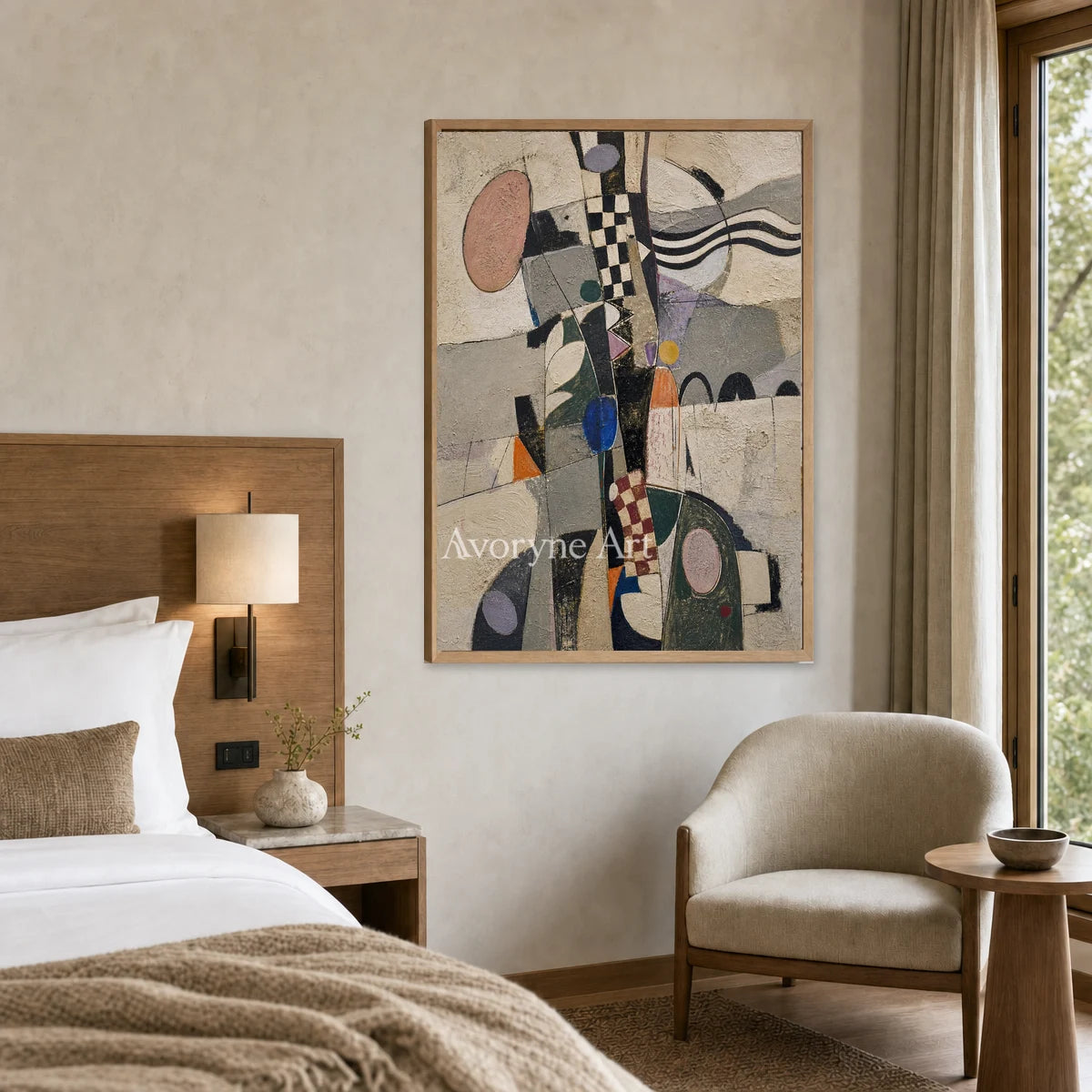 Measured Whim: Beige Cubist Geometric Abstract Wall Art — hotel wood