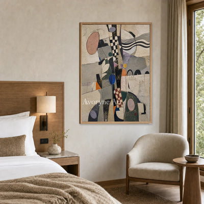 Measured Whim: Beige Cubist Geometric Abstract Wall Art — hotel wood