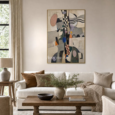 Measured Whim: Beige Cubist Geometric Abstract Wall Art — living gold