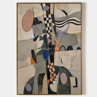 Measured Whim: Beige Cubist Geometric Abstract Wall Art — primary