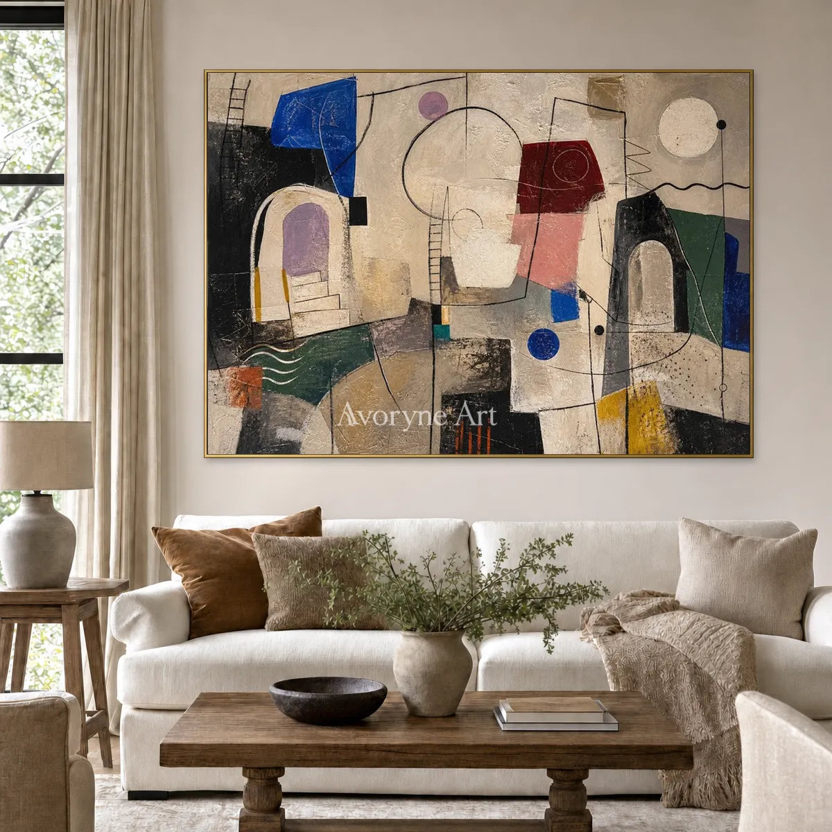 City of Small Shapes: Beige Cubist Geometric Abstract Wall Art — living gold