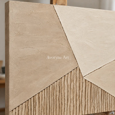 Sandstone Junction: Beige Geometric Relief Wall Art — detail easel