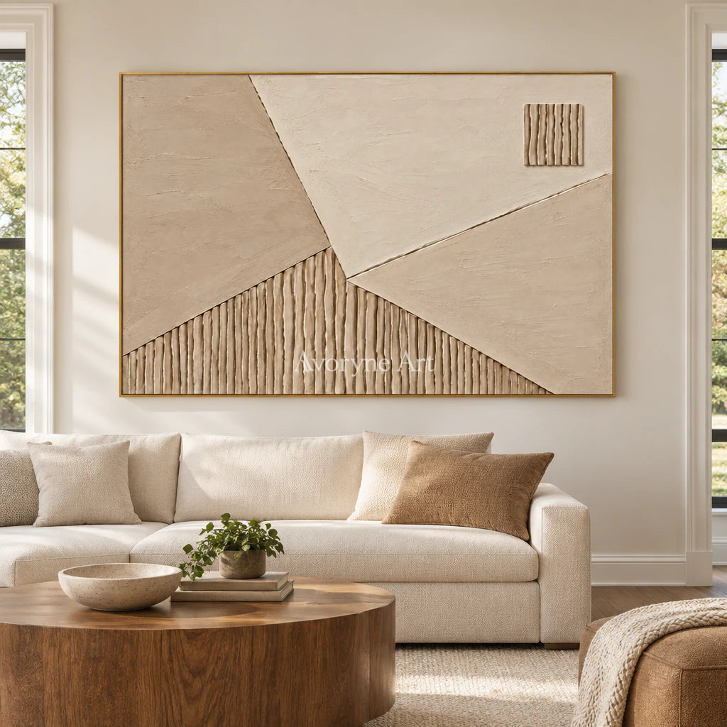 Sandstone Junction: Beige Geometric Relief Wall Art — living gold