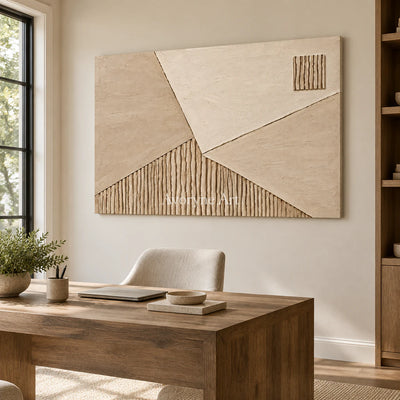 Sandstone Junction: Beige Geometric Relief Wall Art — office frameless