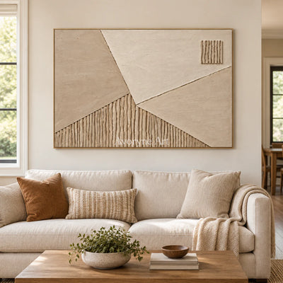 Sandstone Junction: Beige Geometric Relief Wall Art — villa wood