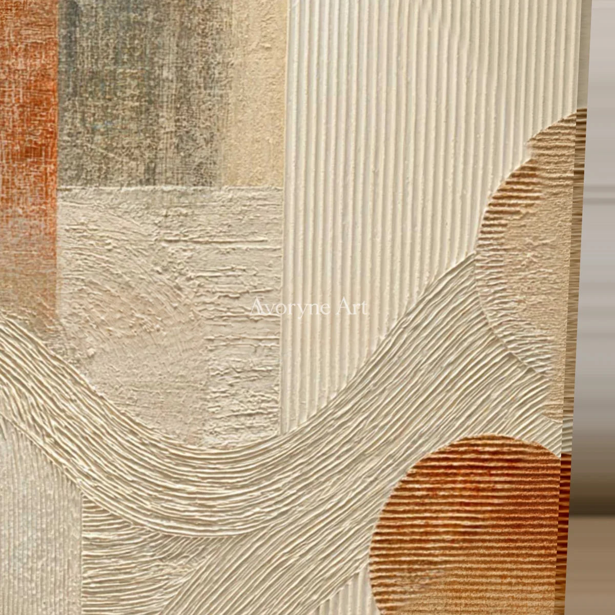 Earthen Cadence: Beige Geometric Ridge Square Wall Art — detail easel