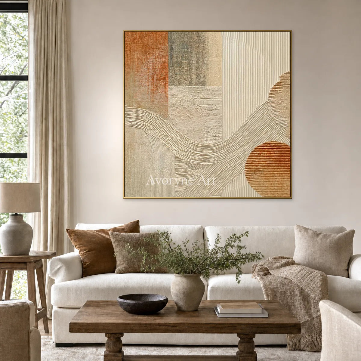 Earthen Cadence: Beige Geometric Ridge Square Wall Art — living gold