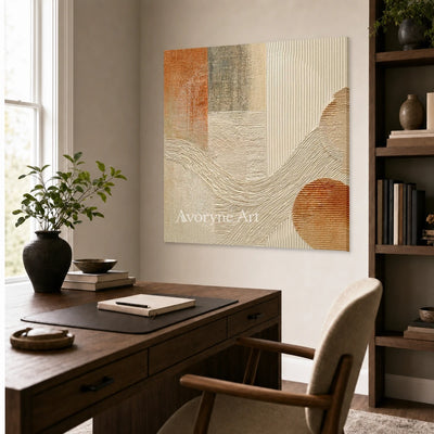 Earthen Cadence: Beige Geometric Ridge Square Wall Art — office frameless