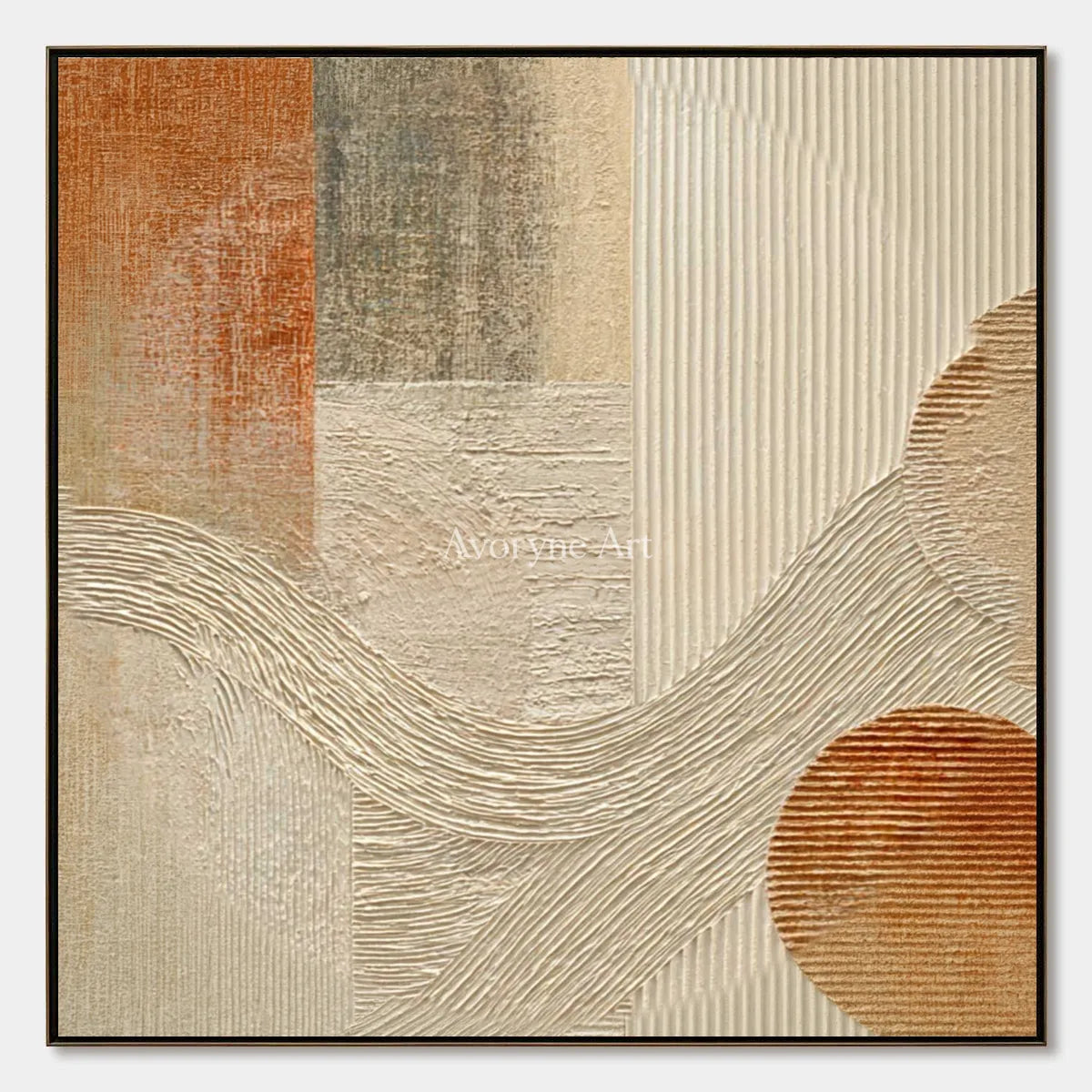 Earthen Cadence: Beige Geometric Ridge Square Wall Art — primary