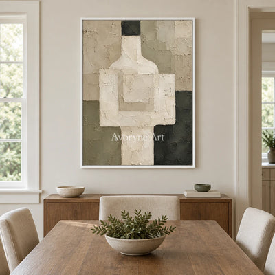 Vessel Trace: Beige Geometric Still Life Art — dining white