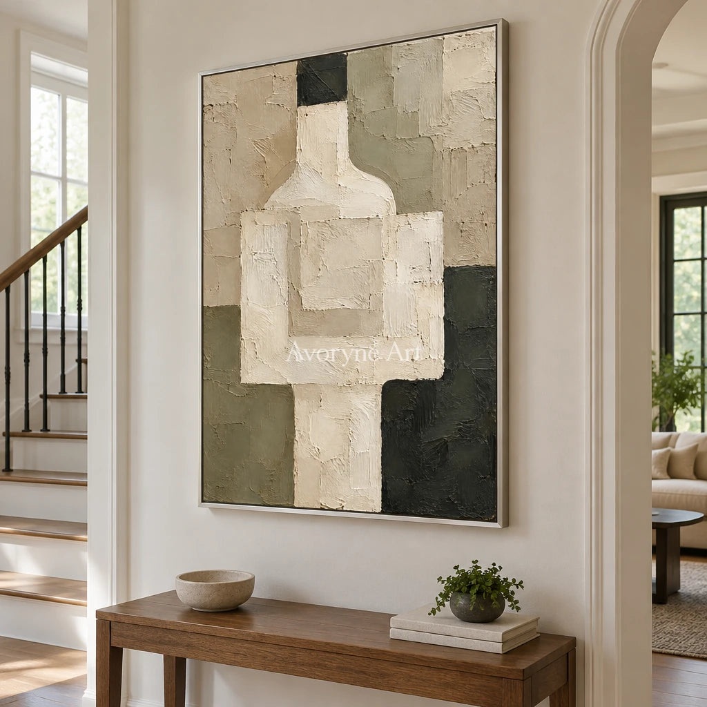 Vessel Trace: Beige Geometric Still Life Art — entry silver