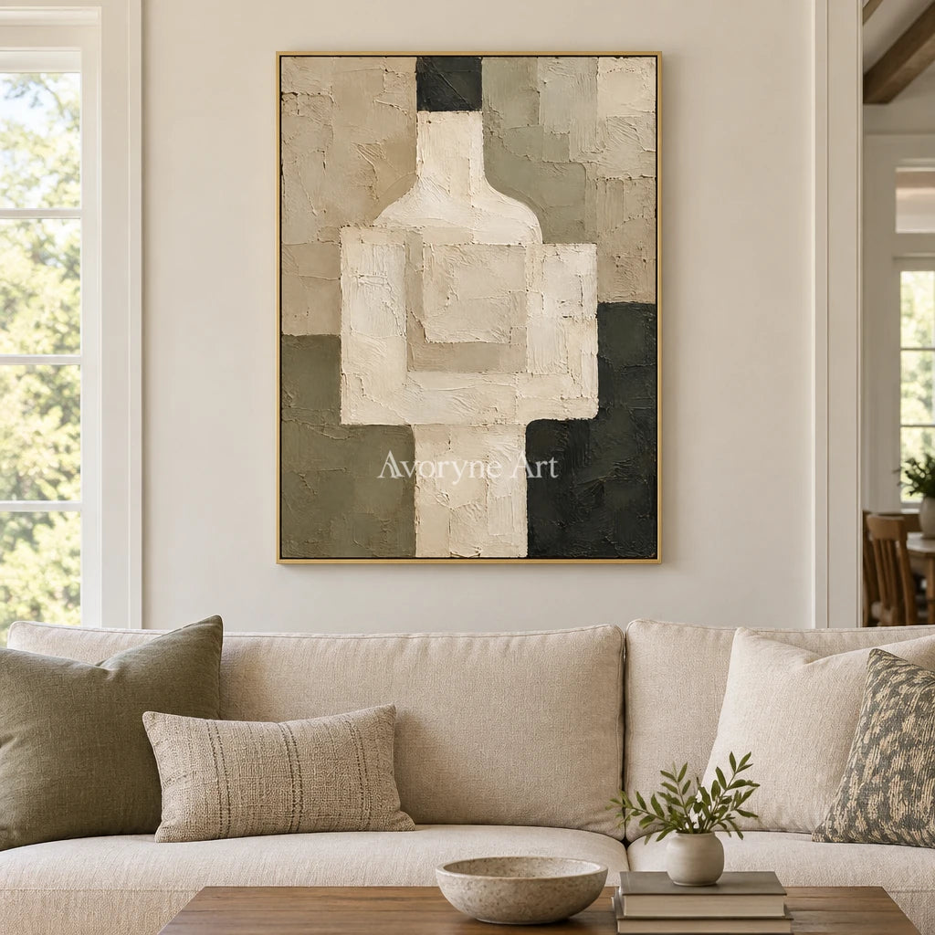 Vessel Trace: Beige Geometric Still Life Art — living gold